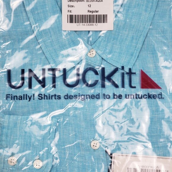UNTUCKit Blush-Aqua Button-Up Shirt Women Size 12 Aqua Blue Linen LS Regular Fit - Picture 12 of 15